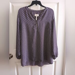 Laundry by Shelli Segal geometric purple & white long sleeve top, size L, EUC